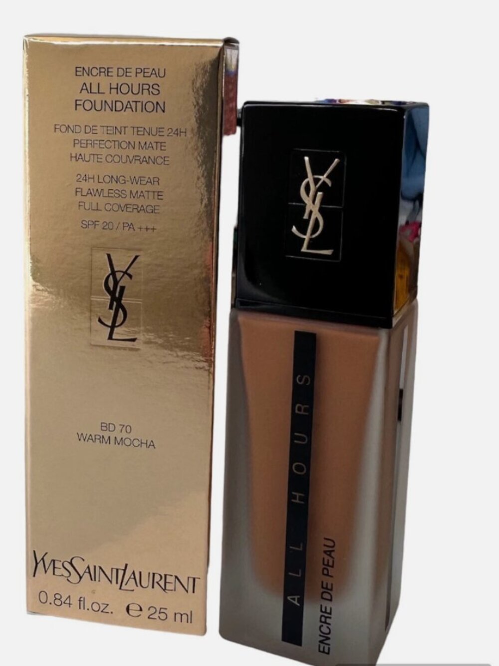 Yves Saint Laurent All Hours Foundation BD 70 Warm Mocha Matte SPF 20 0.84oz NEW - Picture 2 of 2